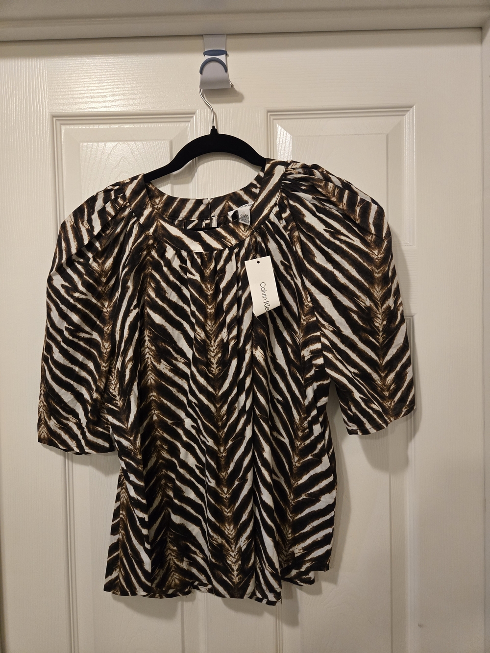 Calvin Klein Zebra Print Blouse in Black, White & Brown